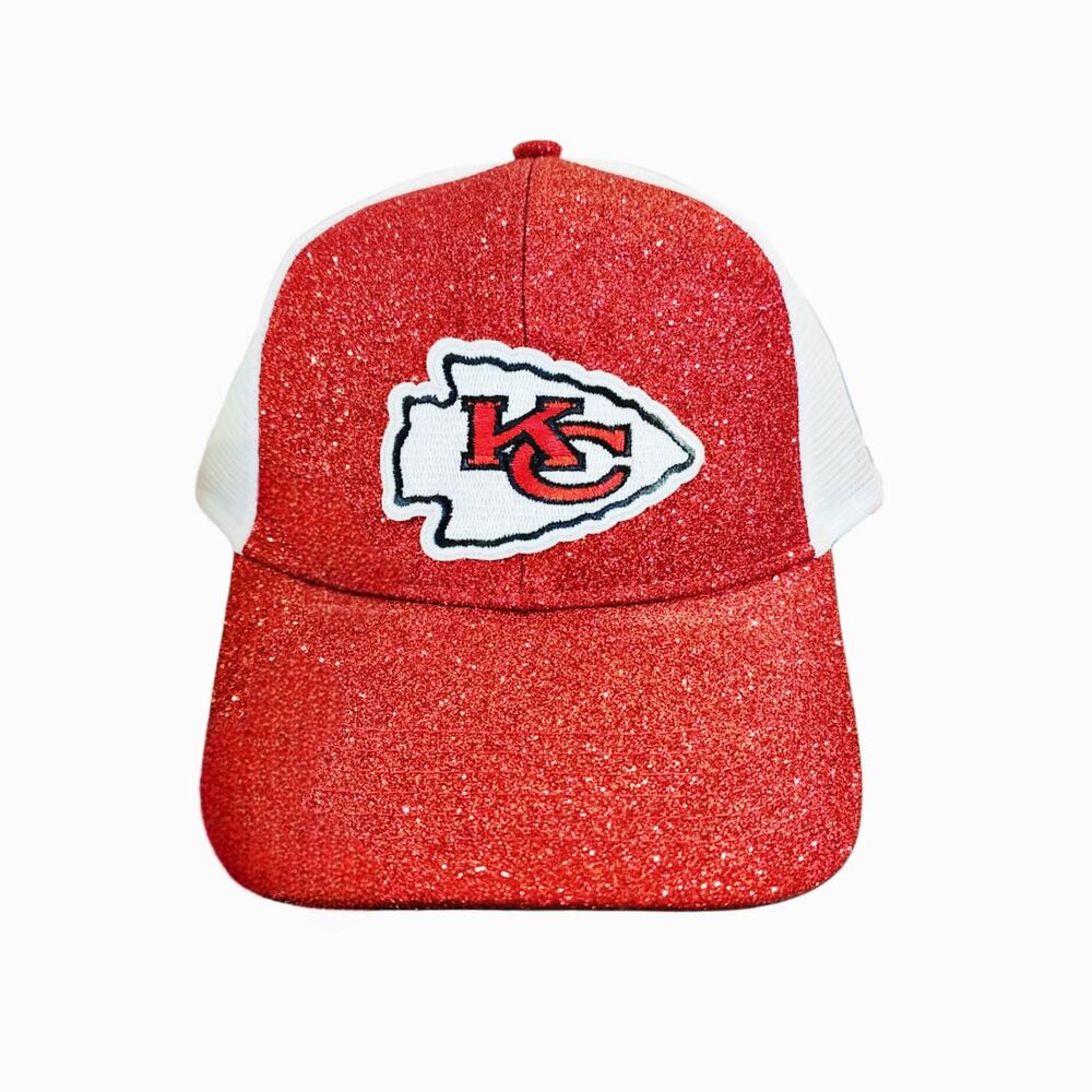 2FOR$30 - KC Chiefs Red Sparkle Snap Mesh Trucker Hat Cap - Picture 2 of 3